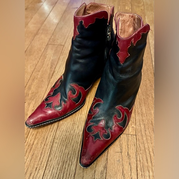 Donald J. Pliner Shoes - Donald J. Pliner Black and Red Genuine Leather Ankle Boots